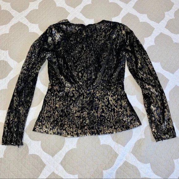 NWT Elie Tahari Black Gold V Faux Wrap Velvet Fuzzy Peplum Blouse Size 2 $365 a1 - Picture 4 of 12